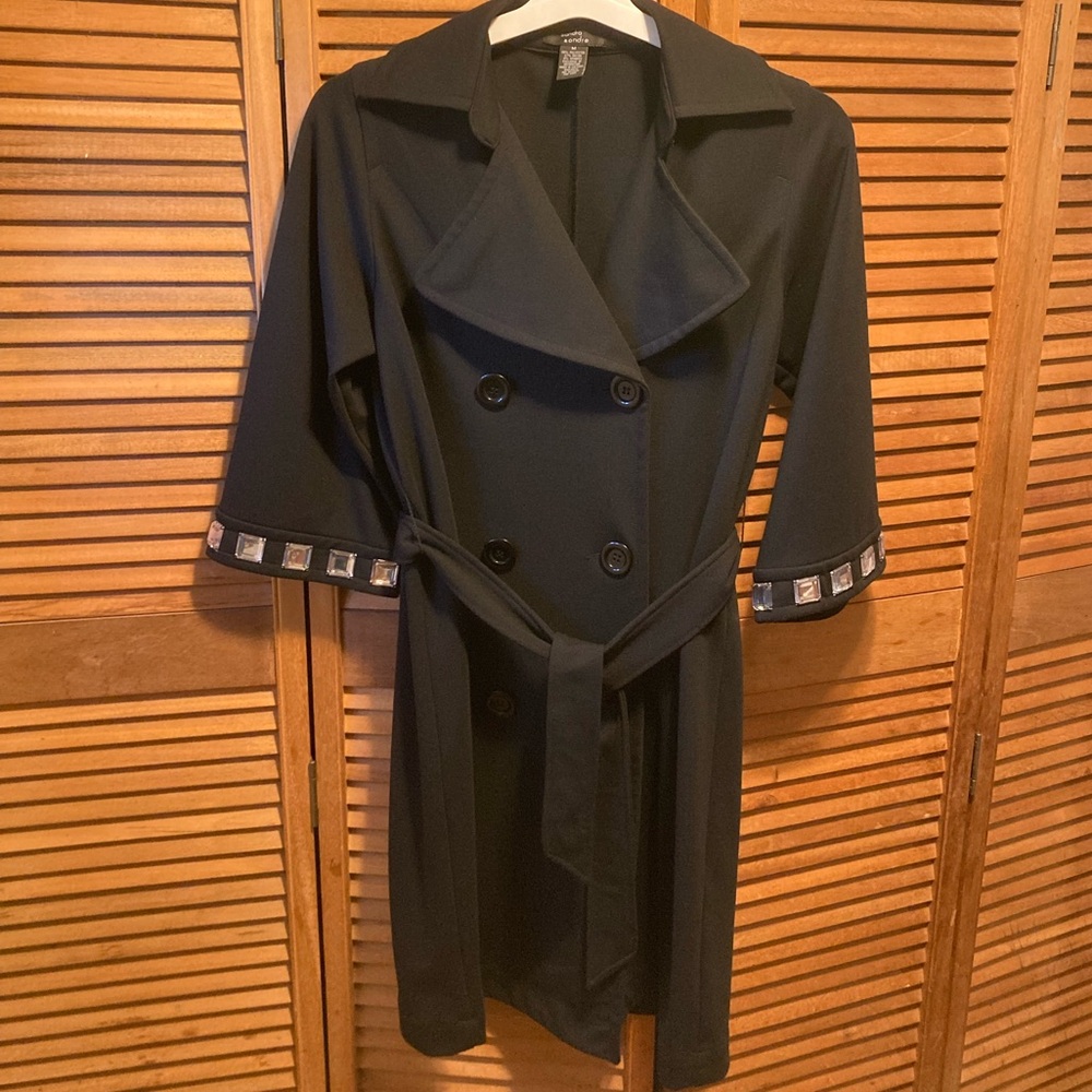 Sandra & Andre Black Knit Doublebreasted Coat with 1” Square Embellishments